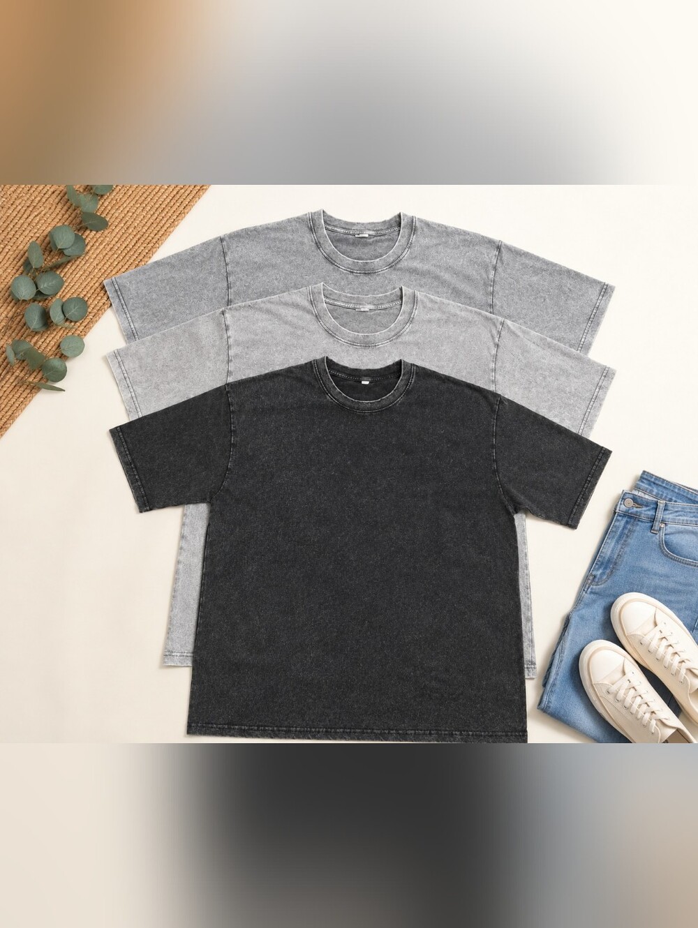 3 Pack Vintage Washed Acid Wash T-Shirts XL Gray Black Cotton Crew Neck Blank